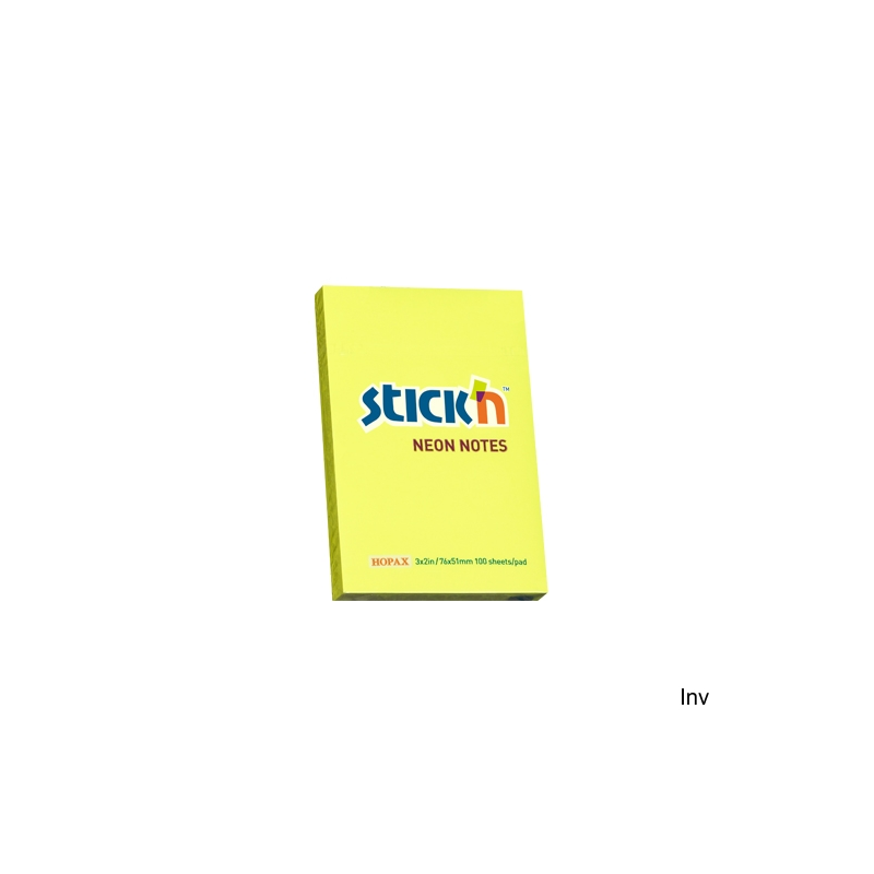 Bloczek samoprzylepny StickN 76x51 mm żółty neon 100 sztuk