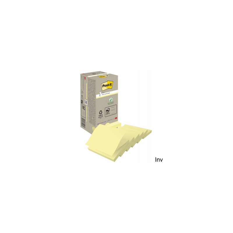 Post-it 3M Ekologiczne karteczki samoprzylepne Z-Notes Żółte 76x76mm, 16 bloczków po 100 sztuk