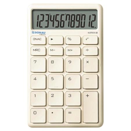 Kalkulator biurowy DONAU TECH, 12-cyfr. wyświetlacz, funkcja pierw., wym. 137x84 mm, beżowy