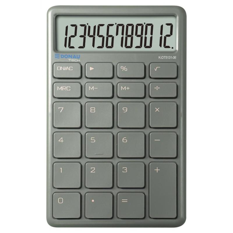 Kalkulator biurowy DONAU TECH, 12-cyfr. wyświetlacz, funkcja pierw., wym. 137x84 mm, zielony