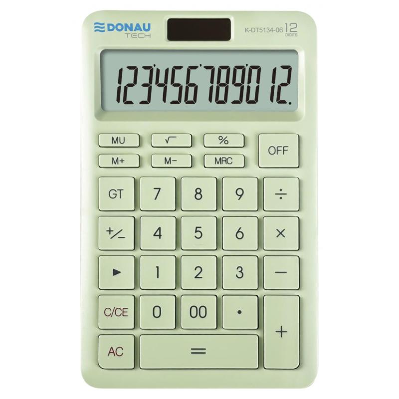Kalkulator biurowy DONAU TECH, 12-cyfr. wyświetlacz, funkcja pierw., GT, wym. 166x104 mm, zielony