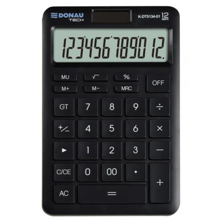 Kalkulator biurowy DONAU TECH, 12-cyfr. wyświetlacz, funkcja pierw., GT, wym. 166x104 mm, czarny