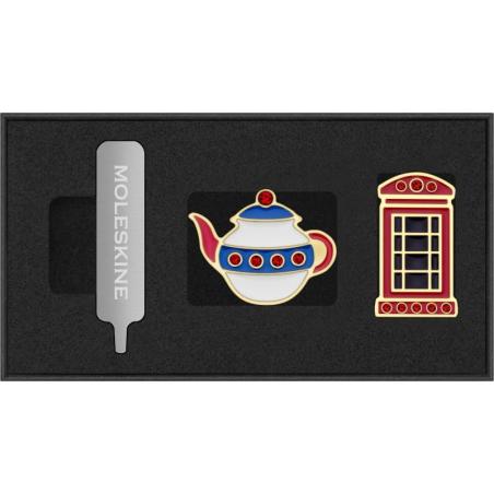 Zestaw 2 przypinek MOLESKINE Kraje, UK, Teapot & Phone box