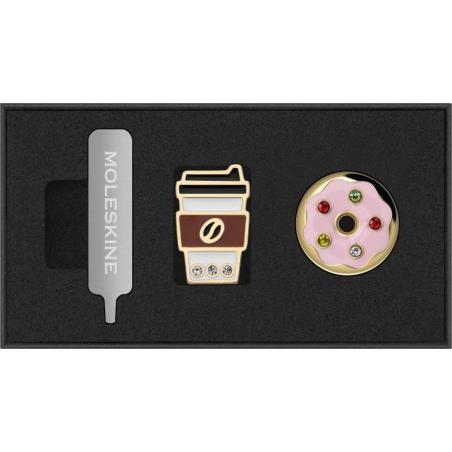 Zestaw 2 przypinek MOLESKINE Kraje, US East Coast, Coffee Cup & Doughnut