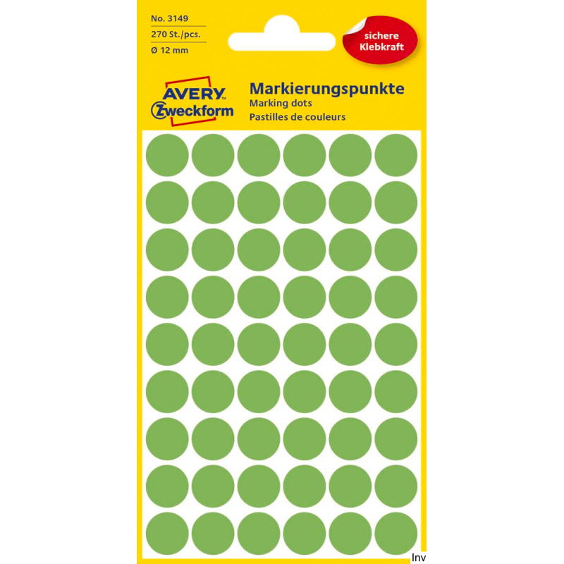 Kółka do zaznaczania zielone neon 3149 Q12 270 sztuk, Avery Zweckform