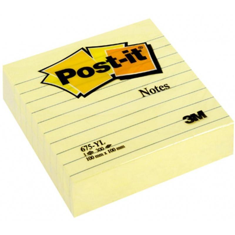 Karteczki samoprzylepne POST-IT w linie (675-YL), 100x100mm, 1x300 kart., żółte