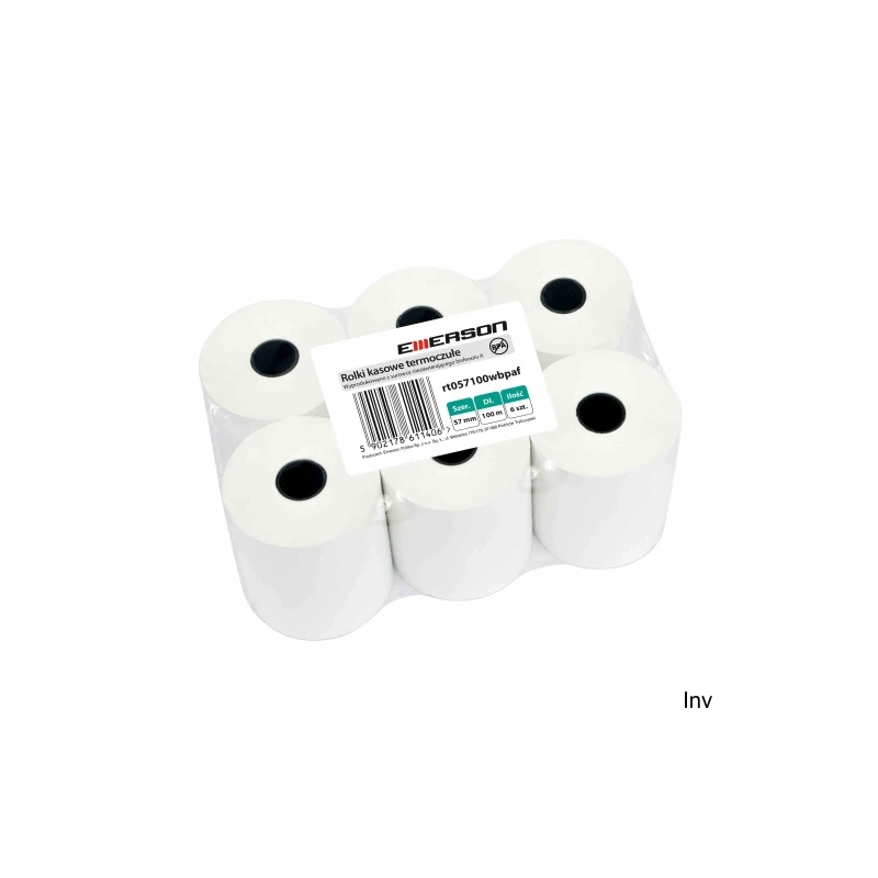 Rolki termiczne 57x100 mm 6 sztuk Emerson BPA FREE, gramatura 55 g/m² do kas i faksów