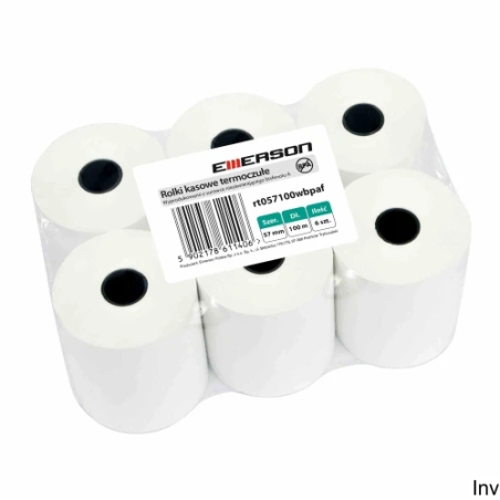 Rolki termiczne 57x100 mm 6 sztuk Emerson BPA FREE, gramatura 55 g/m² do kas i faksów