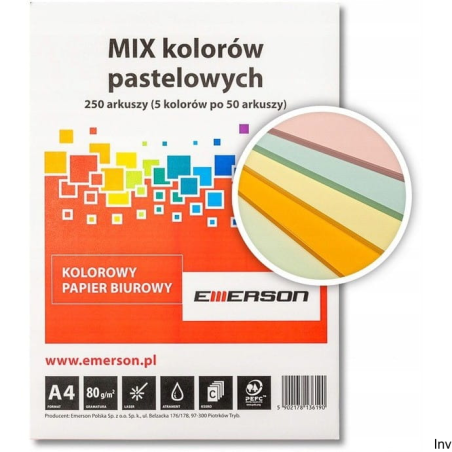 Papier xero A4 80g mix pastelowy 50 arkuszy Emerson