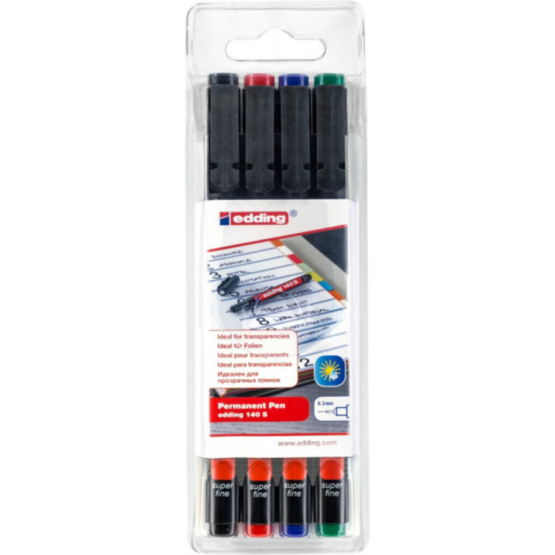 Foliopis e-140/4 S EDDING, 0,3 mm, 4 szt., zawieszka, mix kolorów