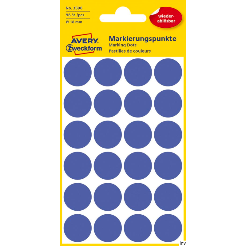 Kółka do zaznaczania niebieskie 18 mm usuwalne 96 sztuk Avery Zweckform
