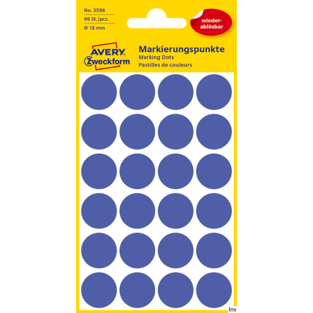 Kółka do zaznaczania niebieskie 18 mm usuwalne 96 sztuk Avery Zweckform