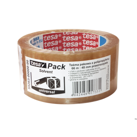 Taśma pakowa TESA STANDARD SOLVENT 66m x 48mm transparentna do pakowania przesyłek