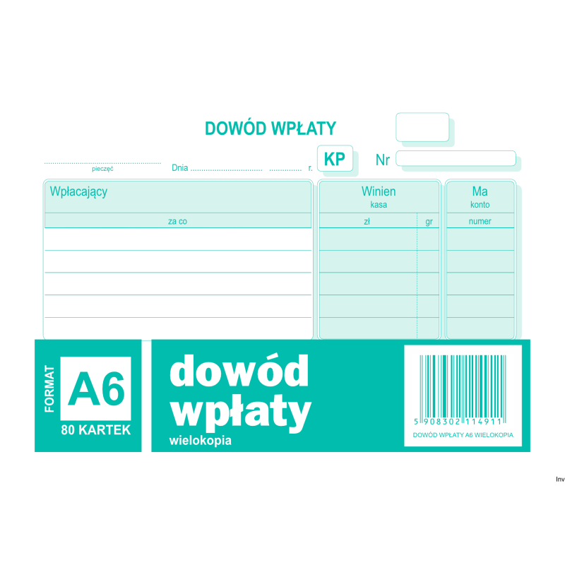 401-5 KP Dowód Wpłaty A6 80 kartek MICHALCZYK I PROKOP