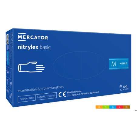 Rękawice nitrylowe diagnostyczne Nitrylex Basic bezpudrowe niebieskie XL, 100 sztuk