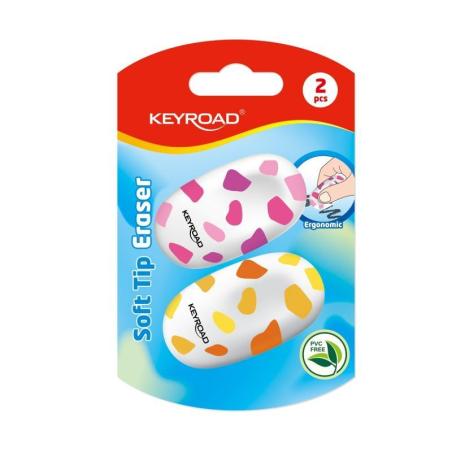 Gumka do ścierania KEYROAD, ergonomiczna, w łatki, 2 szt., blister, mix kolorów