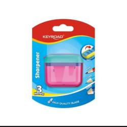 Temperówka plastikowa KEYROAD, potrójna, z pojemnikiem, blister, mix kolorów