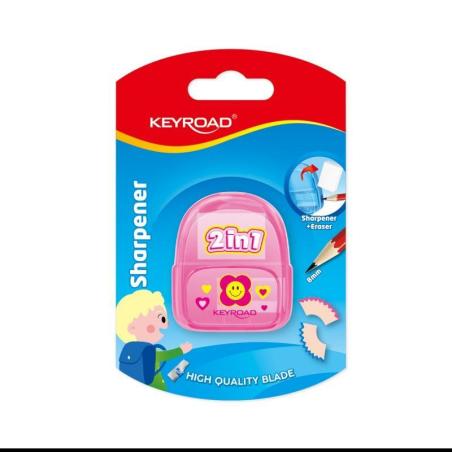 Temperówka plastikowa z gumką KEYROAD, pojedyncza, blister, mix kolorów