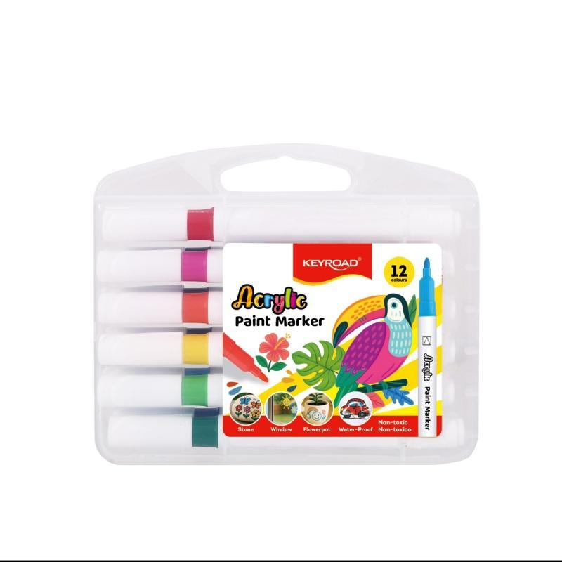 Markery akrylowe KEYROAD, 12 szt., plastikowe pudełko, mix kolorów