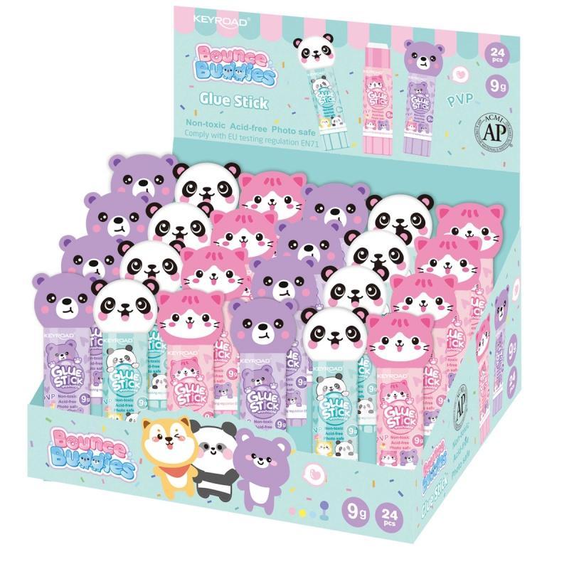 Klej w sztyfcie KEYROAD Bounce Buddies PVP 9 g, display 24 sztuk, mix kolorów