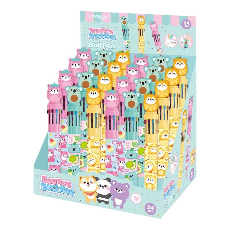 Długopis automatyczny KEYROAD Bounce Buddies, 10 kolorów wkładu, 0,7mm, pakowane na displayu, mix kolorów