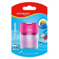 Temperówka metalowa KEYROAD Robby, podwójna, z pojemnikiem, blister, mix kolorów