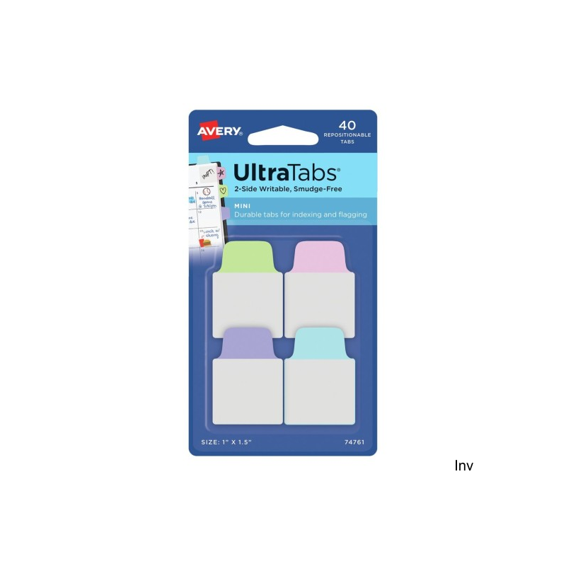 Zakładki indeksujące Ultra Tabs 25,4 x 38 mm, kolorowe pastelowe zakładki indeksujące 40 szt., Avery 74761