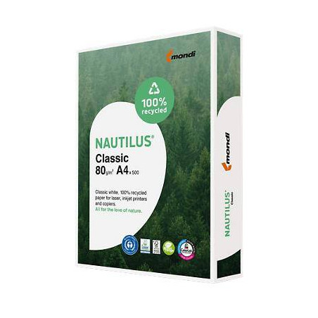 Papier A4 80g biały NAUTILUS CLASSIC 500 arkuszy 100% masy makulaturowej