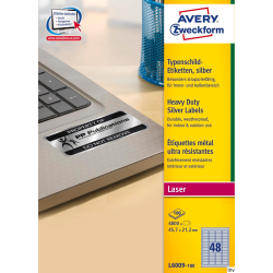 Etykiety znamionowe Avery Zweckform L6009-100 45,7x21,2 mm srebrne 100 arkuszy poliestrowe