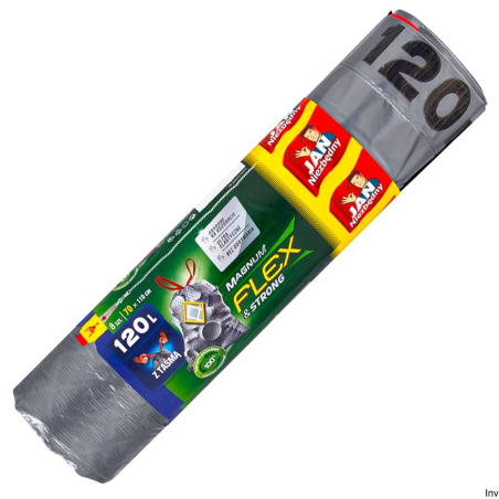 Worki na śmieci Jan Niezbędny Magnum Flex&Strong 120l, 8 sztuk, czarne, LDPE z taśmą