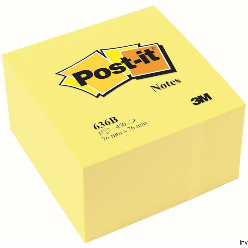 Kostka samoprzylepna Post-It 3M, 76x76 mm, 1x450 sztuk, kolor żółty, gramatura 70 gsm