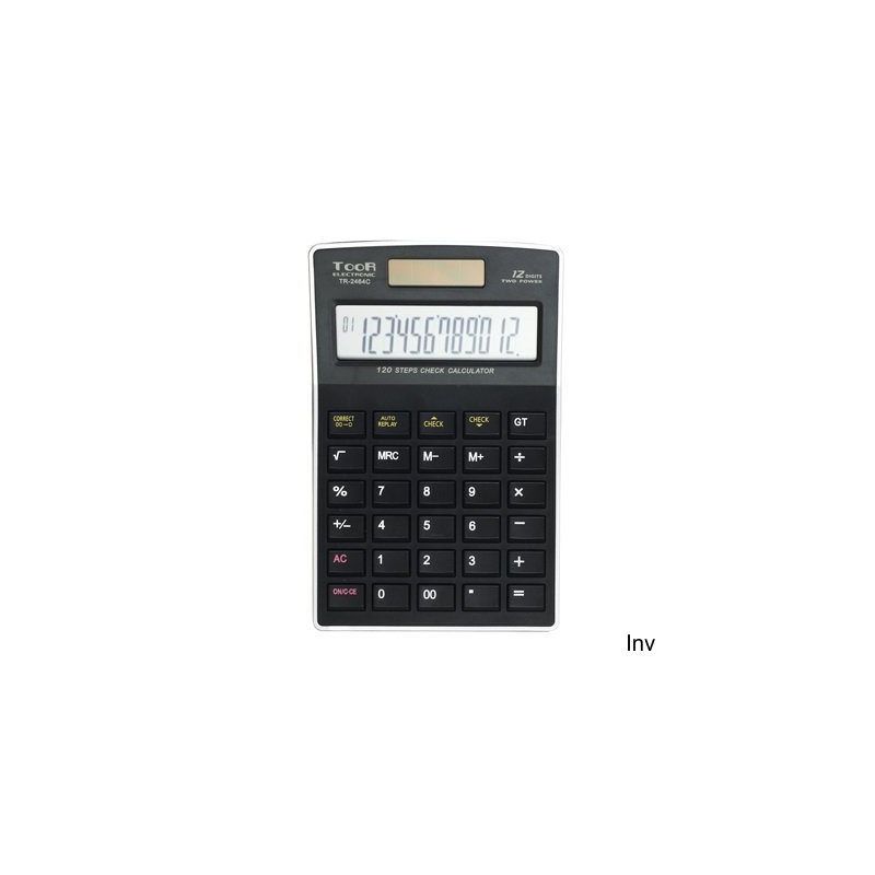 Kalkulator Toor TR-2464C, 12 pozycyjny, zasilanie bateryjne i słoneczne, duży wyświetlacz LCD, funkcja sprawdzania