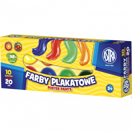 Farby plakatowe Astra 10 kolorów 20 ml - wodorozcieńczalne, intensywne barwy do malowania na papierze, drewnie i ceramice