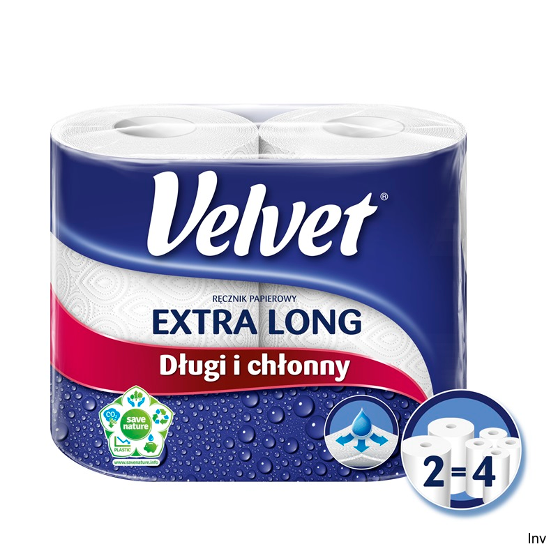 Ręcznik Velvet Extra Long Biały 2 rolki 100% celuloza 2 warstwowy 90 listków