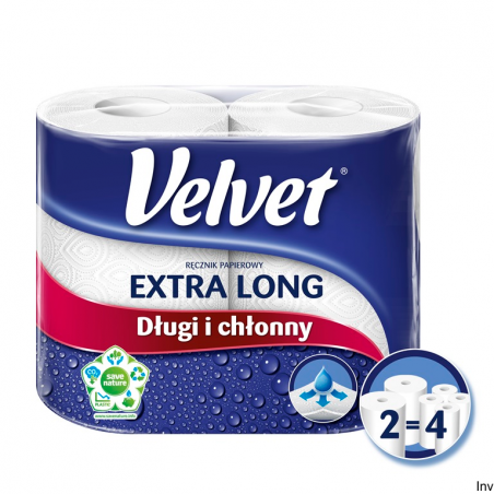 Ręcznik Velvet Extra Long Biały 2 rolki 100% celuloza 2 warstwowy 90 listków