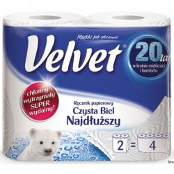 Ręcznik Velvet Extra Long Biały 2 rolki 100% celuloza 2 warstwowy 90 listków