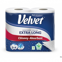 Ręcznik Velvet Extra Long Biały 2 rolki 100% celuloza 2 warstwowy 90 listków