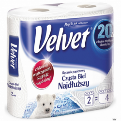 Ręcznik Velvet Extra Long Biały 2 rolki 100% celuloza 2 warstwowy 90 listków