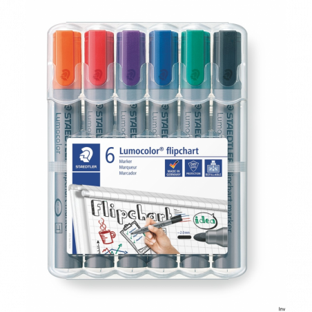 Marker flipchart Staedtler 6 kolorów 356-WP6, atrament na bazie wody, szybkoschnący, 10 sztuk w opakowaniu