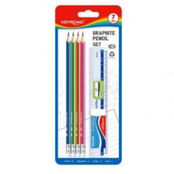Zestaw szkolny KEYROAD Pencil Set HB, 7 elementów, blister, mix kolorów
