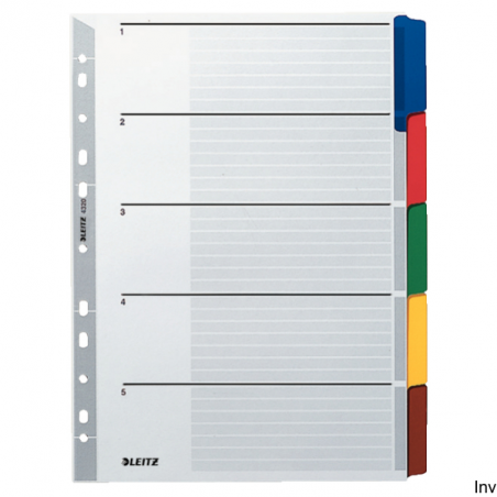 Przekładki kartonowe A4 Leitz, 5 sztuk, 160 g/m², kolorowe indeksy, multiperforowane