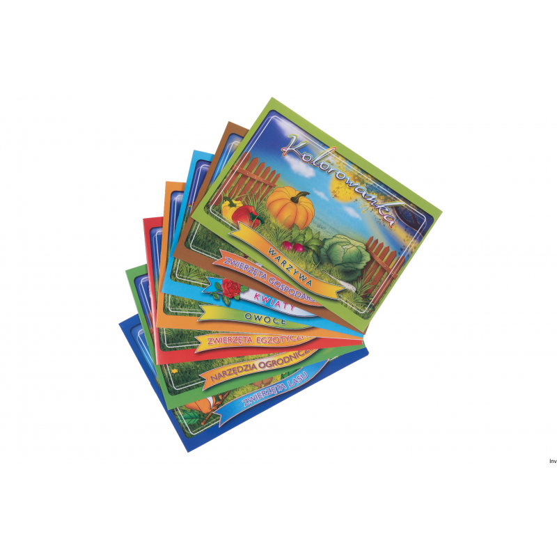 Kolorowanka dziecięca A5 mix KTW, 12 stron, opakowanie 20 sztuk, lakierowana okładka 210x115 mm