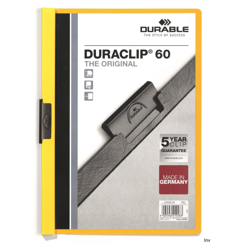 Skoroszyt DURABLE DURACLIP Original 60, żółty, pojemność do 60 kartek, metalowy klips