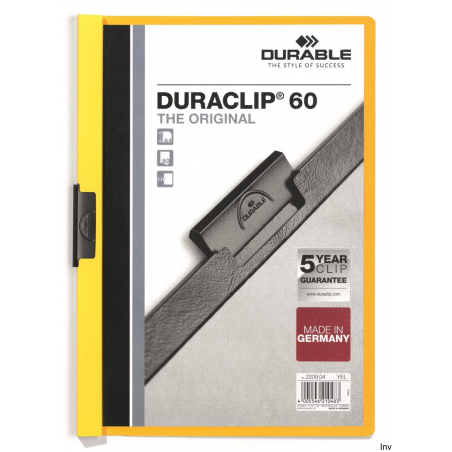Skoroszyt DURABLE DURACLIP Original 60, żółty, pojemność do 60 kartek, metalowy klips