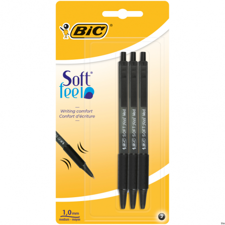 Długopis BIC Soft Feel czarny 3 sztuki z kauczukowym uchwytem