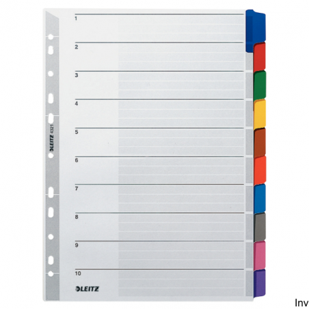 Przekładki kartonowe A4 Leitz, 10 sztuk, 160 g/m², kolorowe indeksy, multiperforowane
