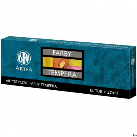 Farby tempera Astra 12 kolorów 20 ml do malowania na papierze, tekturze, drewnie i tynku