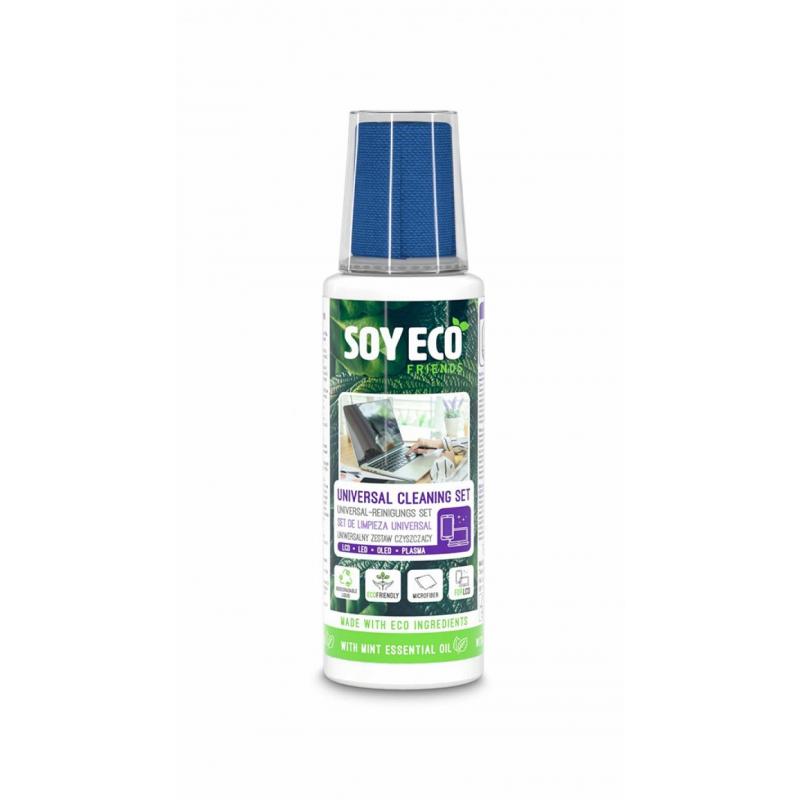 Zestaw 2w1 do czyszczenia ekranów SOYECO, Eco, środek czyszczący 100 ml + mikrofibra 20x20