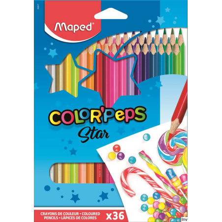 Kredki trójkątne Maped COLORPEPS 36 kolorów w kartonowym etui, drewno lipowe, grafit 2,9 mm