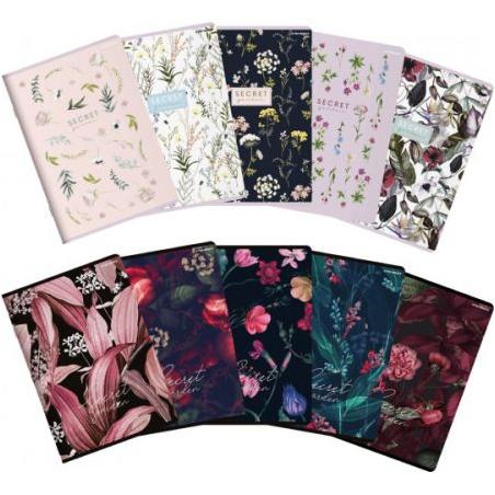 Brulion Top 2000 SECRET GARDEN A5 96 kartek 70g mix kratka z marginesem
